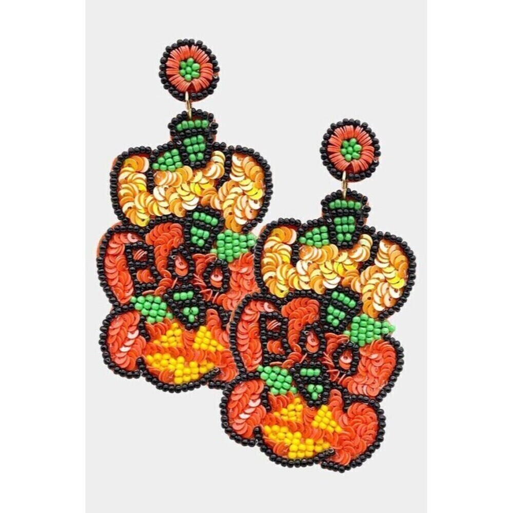 Felt Back BOO Sequin Seed Beaded Earrings